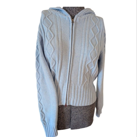 wild fable Sweaters - NWT Wild Fable Light Blue Cable Knit Zip-Up Hooded Sweater Medium Baby Blue